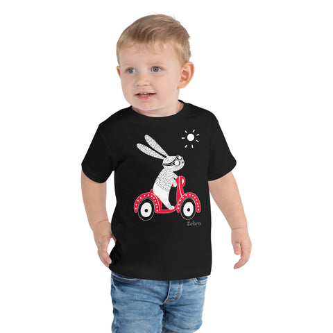 Toddler Doodles T-Shirt - The Scooter Bunny - Zebra High Contrast Apparel and Clothing for Parents and Kids