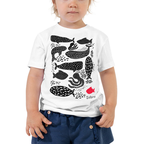 Toddler Doodles T-Shirt - The Whales - Zebra High Contrast Apparel and Clothing for Parents and Kids
