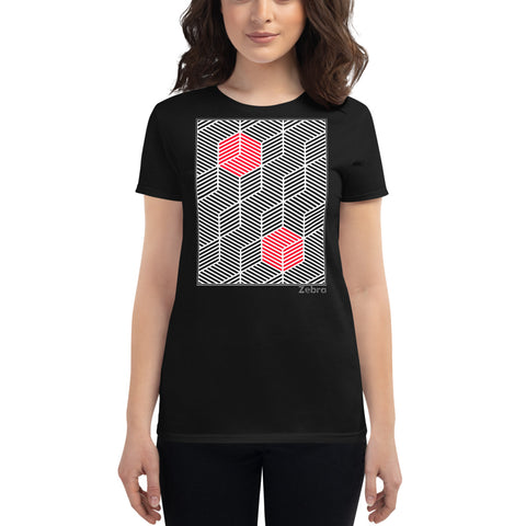 Women's Geometric T-Shirt - The Cubes - Zebra High Contrast Apparel and Clothing for Parents and Kids