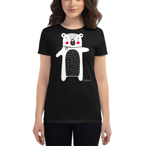 Women's Doodles T-Shirt - The Big Bear - Zebra High Contrast Apparel and Clothing for Parents and Kids