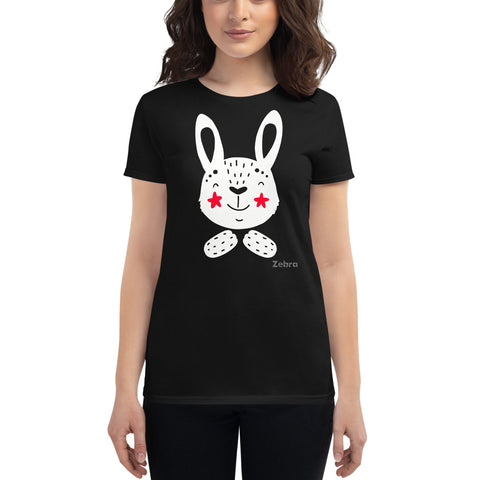 Women's Doodles T-Shirt - The Bunny - Zebra High Contrast Apparel and Clothing for Parents and Kids