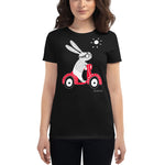 Women's Doodles T-Shirt - The Scooter Bunny - Zebra High Contrast Apparel and Clothing for Parents and Kids