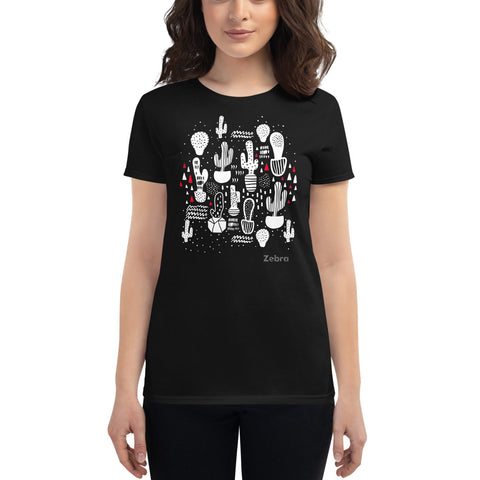 Women's Doodles T-Shirt - The Cactus Garden - Zebra High Contrast Apparel and Clothing for Parents and Kids