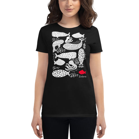 Women's Doodles T-Shirt - The Whales - Zebra High Contrast Apparel and Clothing for Parents and Kids