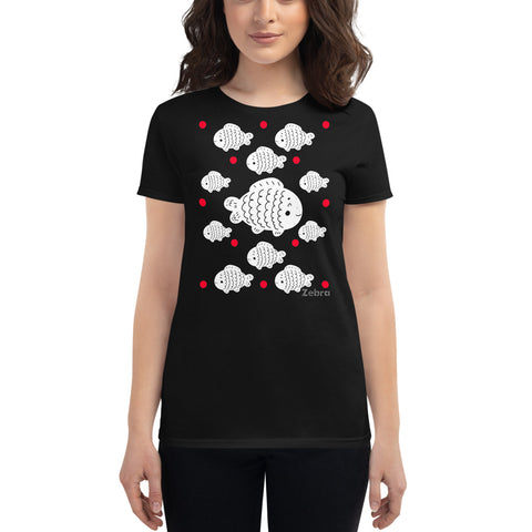 Women's Doodles T-Shirt - The Koi - Zebra High Contrast Apparel and Clothing for Parents and Kids