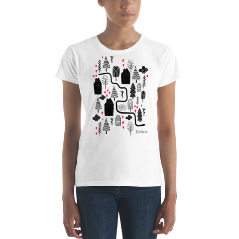 Women's Doodles T-Shirt - The Trail - Zebra High Contrast Apparel and Clothing for Parents and Kids