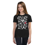 Kid's Doodles T-Shirt - The Mushroom Forest - Zebra High Contrast Apparel and Clothing for Parents and Kids