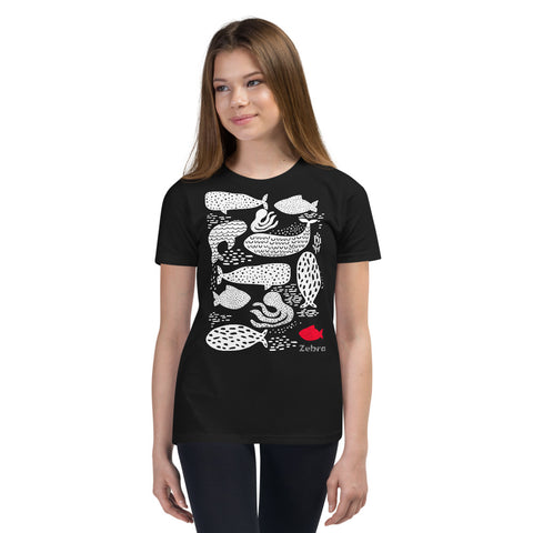 Kid's Doodles T-Shirt - The Whales - Zebra High Contrast Apparel and Clothing for Parents and Kids