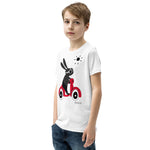 Kid's Doodles T-Shirt - The Scooter Bunny - Zebra High Contrast Apparel and Clothing for Parents and Kids